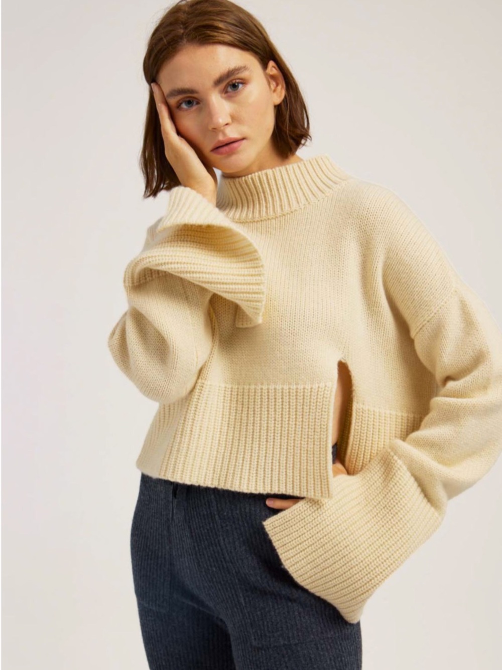 Gentle Herd 100% Cashmere Cropped Cashmere Sweater Ivory Cream Size Small
